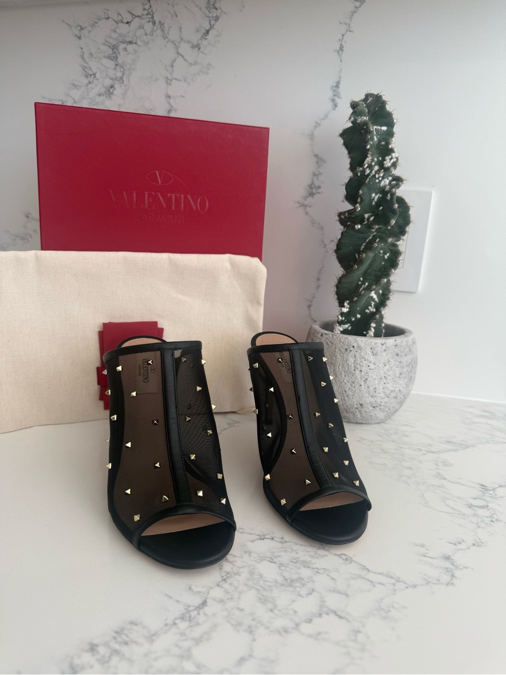 Valentino Black Rockstud Mesh Mules
